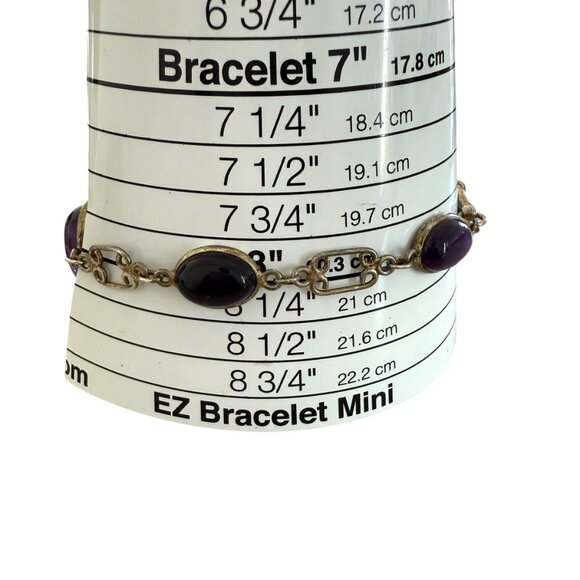 Sterling Silver Bezeled Amethyst cabochon Ovals Handmade 8" Bracelet - Picture 2 of 7